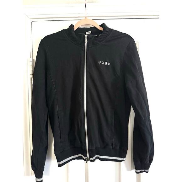 BCBGMAXAZRIA Vintage Y2K Logo Zip-Up Track Jacket Black - Sz Large - Picture 2 of 6